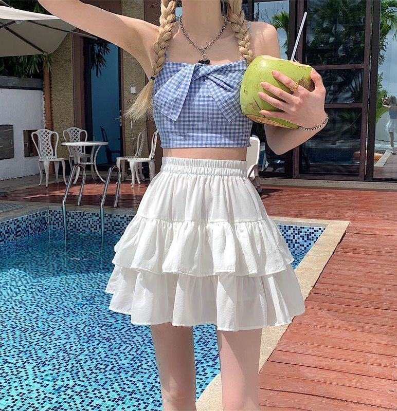 Solid Mini Tiered Skirt with High Waist