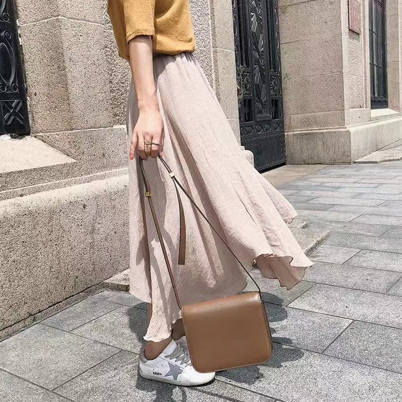 High Rise Plain Asymmetrical Midi A-Line Skirt