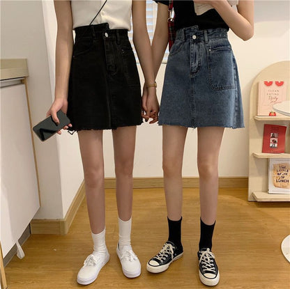 Faded Denim Mini A-Line Skirt with High Waist