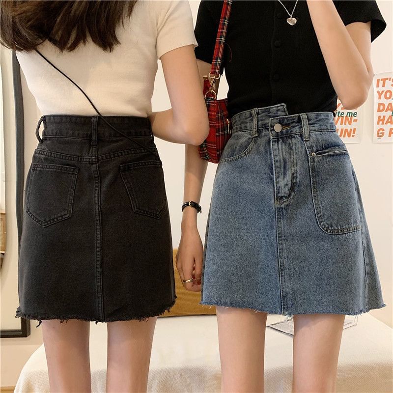 Faded Denim Mini A-Line Skirt with High Waist