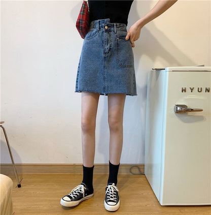 Faded Denim Mini A-Line Skirt with High Waist