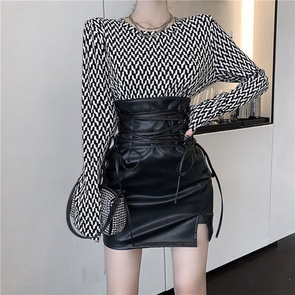 High Waist Faux Leather Lace Up Mini Pencil Skirt