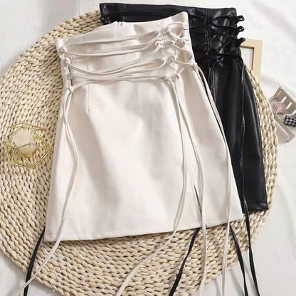 High Waist Faux Leather Lace Up Mini Pencil Skirt