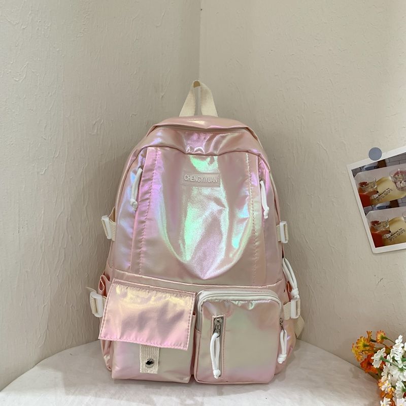 Holographic Backpack Leather Buckled Faux