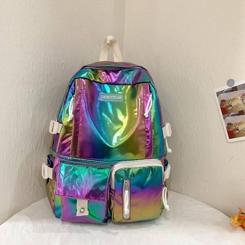 Holographic Backpack Leather Buckled Faux