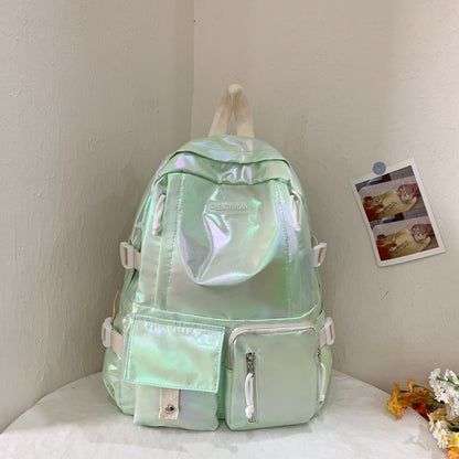 Holographic Backpack Leather Buckled Faux