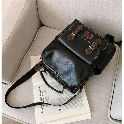 Buckled Leather Backpack Faux