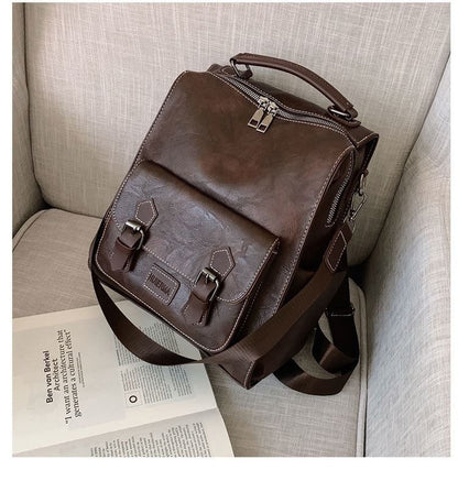 Buckled Leather Backpack Faux
