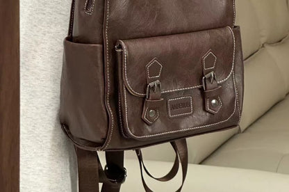 Buckled Leather Backpack Faux