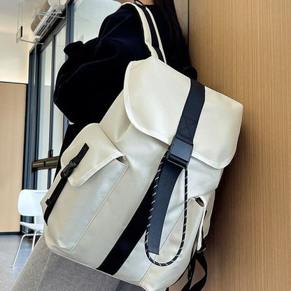 Nylon Plain Buckled Backpack Drawstring Unisex
