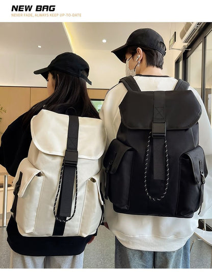 Nylon Plain Buckled Backpack Drawstring Unisex