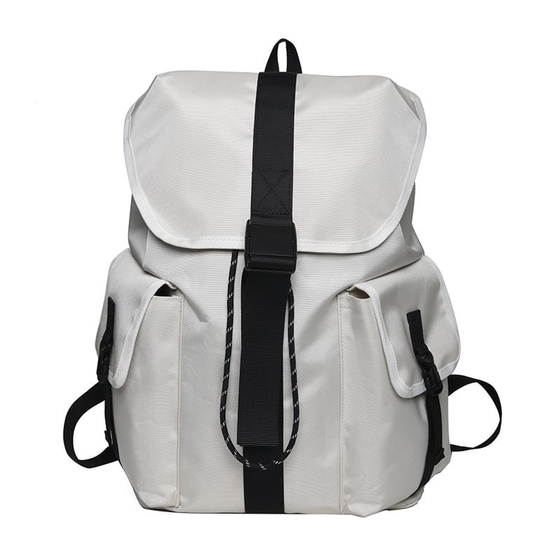 Nylon Plain Buckled Backpack Drawstring Unisex