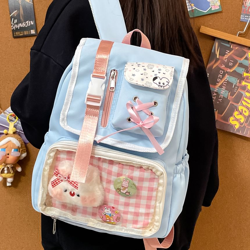 PVC Buckled Ribbon Backpack Panel Nylon Gingham