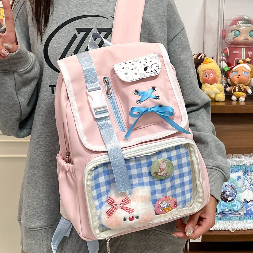 PVC Buckled Ribbon Backpack Panel Nylon Gingham