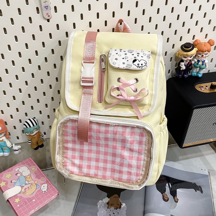 PVC Buckled Ribbon Backpack Panel Nylon Gingham