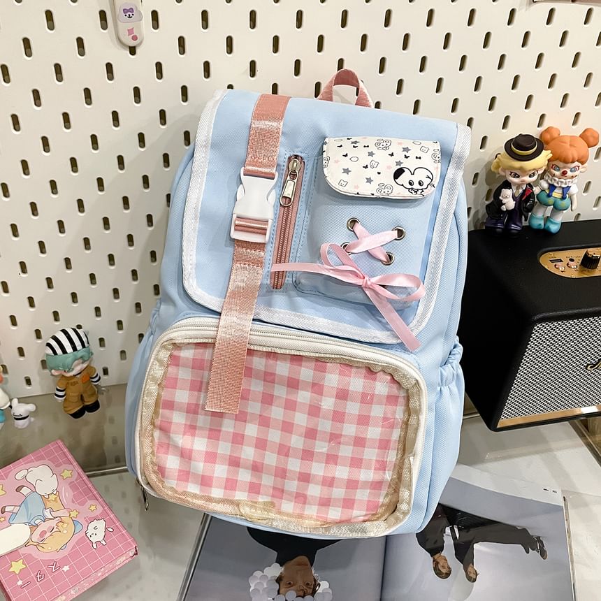 PVC Buckled Ribbon Backpack Panel Nylon Gingham