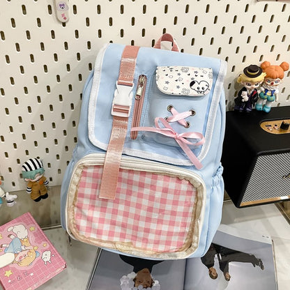 PVC Buckled Ribbon Backpack Panel Nylon Gingham