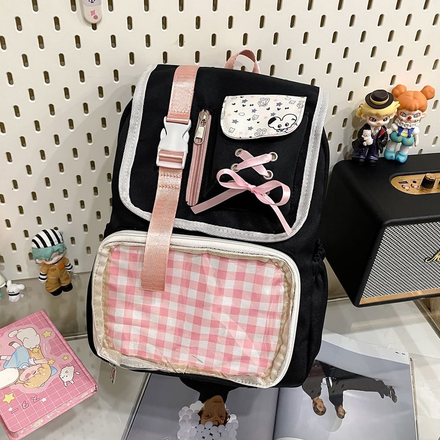 PVC Buckled Ribbon Backpack Panel Nylon Gingham