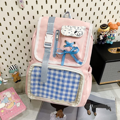 PVC Buckled Ribbon Backpack Panel Nylon Gingham