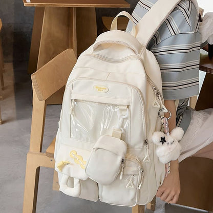 Purse PVC Buckled Panel Applique Nylon With Coin Backpack