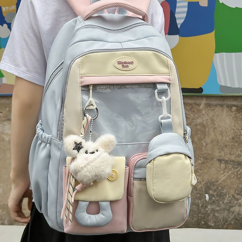 Purse PVC Buckled Panel Applique Nylon With Coin Backpack