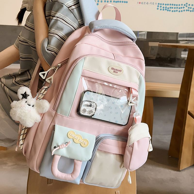 Purse PVC Buckled Panel Applique Nylon With Coin Backpack