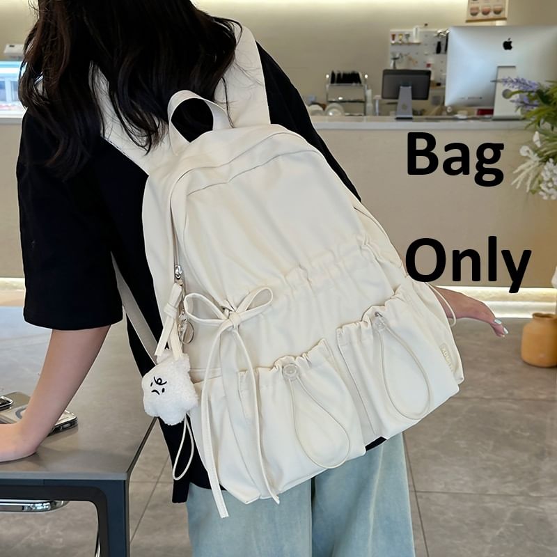 Bow Plain Drawstring Backpack Nylon