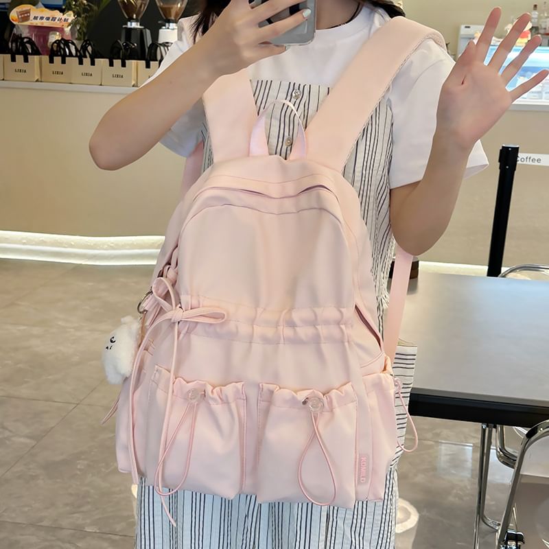 Bow Plain Drawstring Backpack Nylon