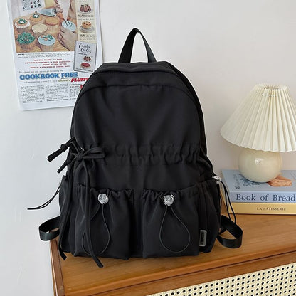 Bow Plain Drawstring Backpack Nylon