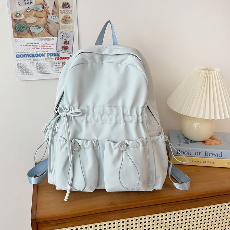 Bow Plain Drawstring Backpack Nylon