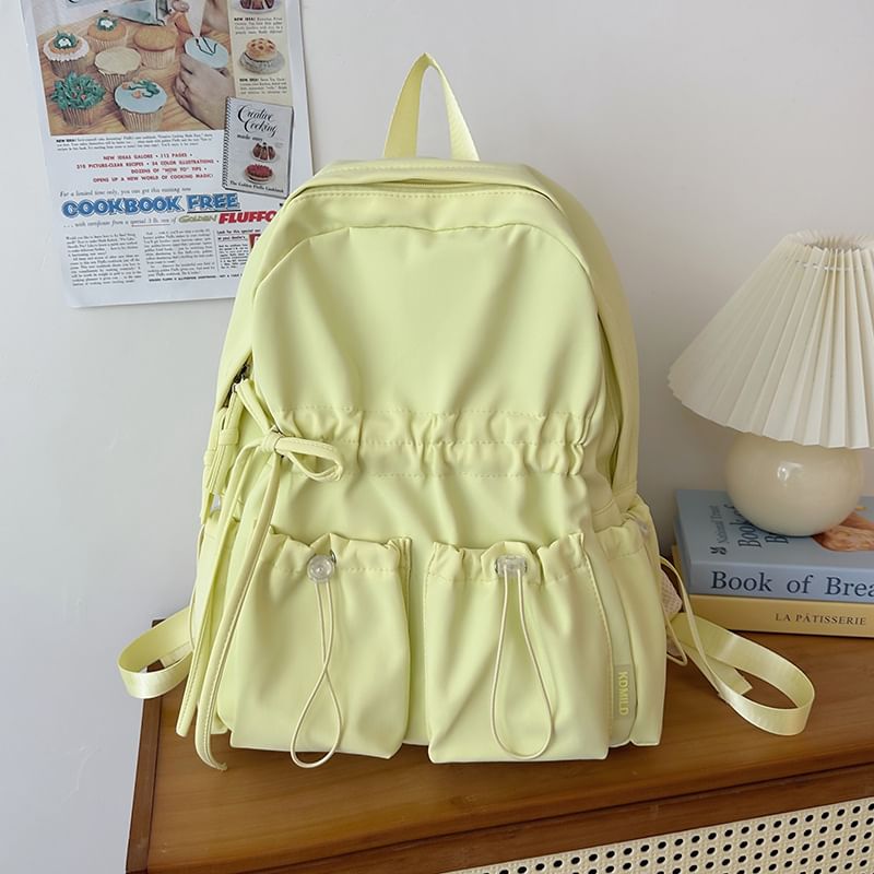 Bow Plain Drawstring Backpack Nylon