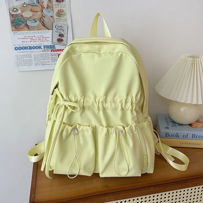Bow Plain Drawstring Backpack Nylon