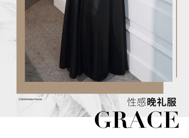 Elbow Sleeve V-Neck Plain Panel Satin A-Line Cocktail Dress (Various Designs)