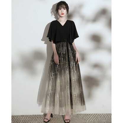 Elbow Sleeve Patterned Print Panel Mesh A-Line Cocktail Dress (Various Designs)