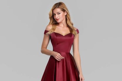 Plain Gown Off Shoulder Satin A-Line Sleeveless Evening