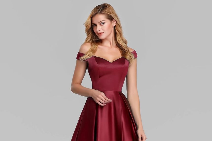 Sleeveless Off Shoulder Plain Satin A-Line Evening Gown