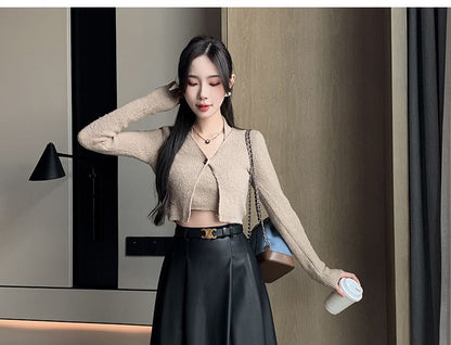 High Rise Faux Leather Midi A-Line Skirt