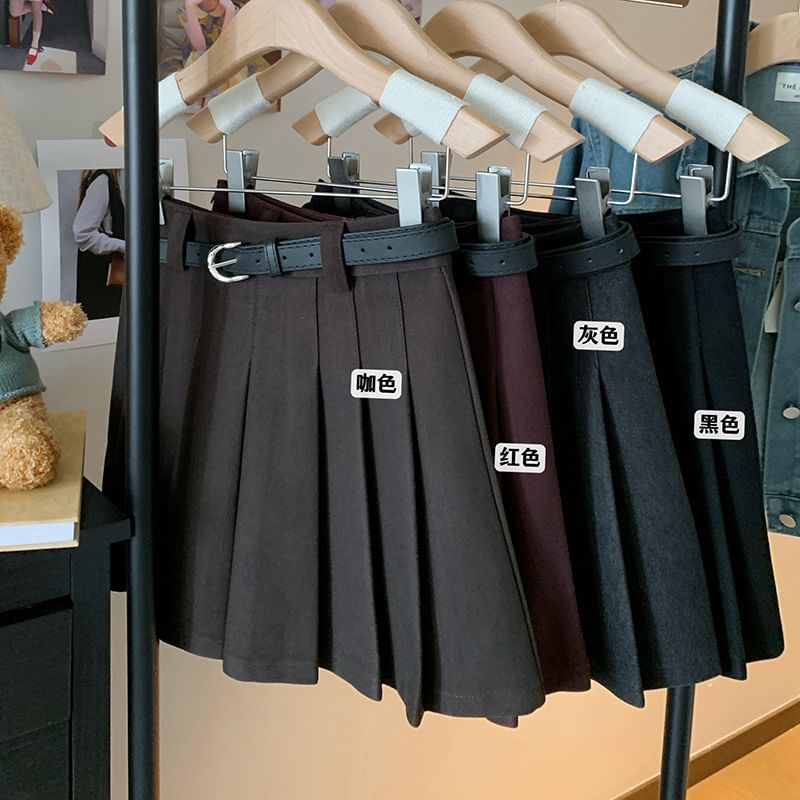 High Rise Pleated Mini A-Line Skirt