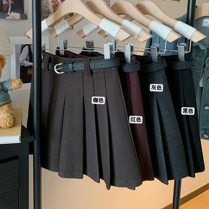 High Rise Pleated Mini A-Line Skirt