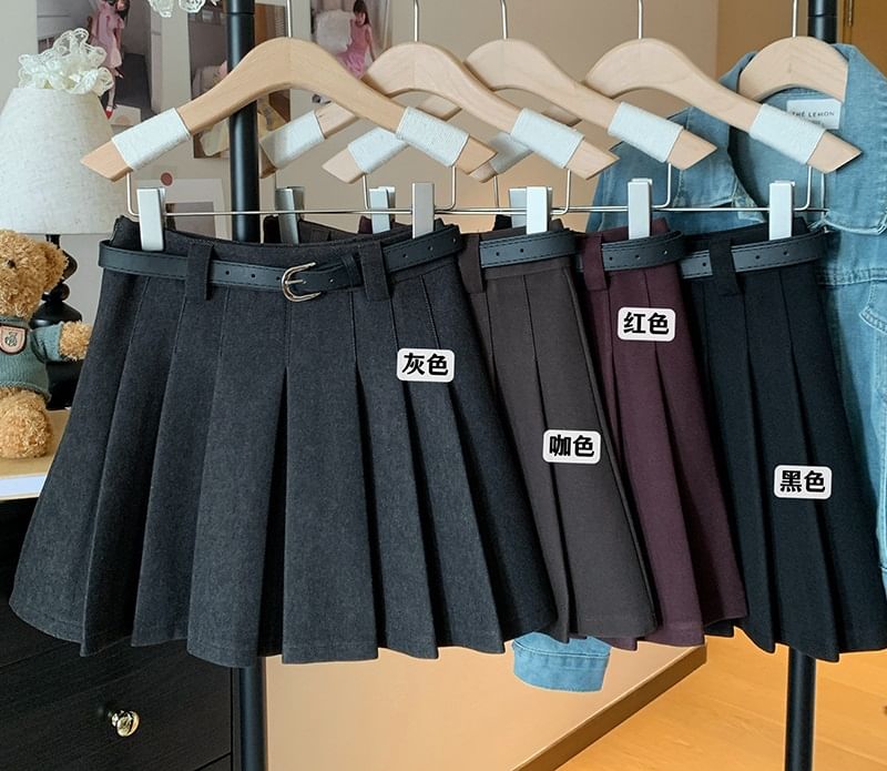 High Rise Pleated Mini A-Line Skirt