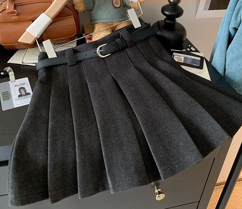 High Rise Pleated Mini A-Line Skirt