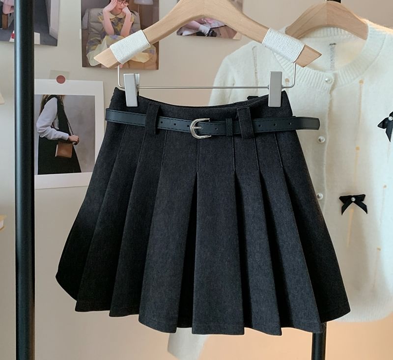 High Rise Pleated Mini A-Line Skirt