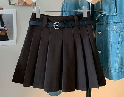 High Rise Pleated Mini A-Line Skirt