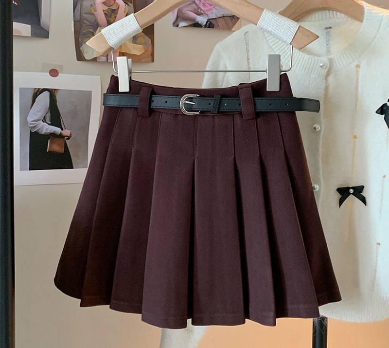 High Rise Pleated Mini A-Line Skirt