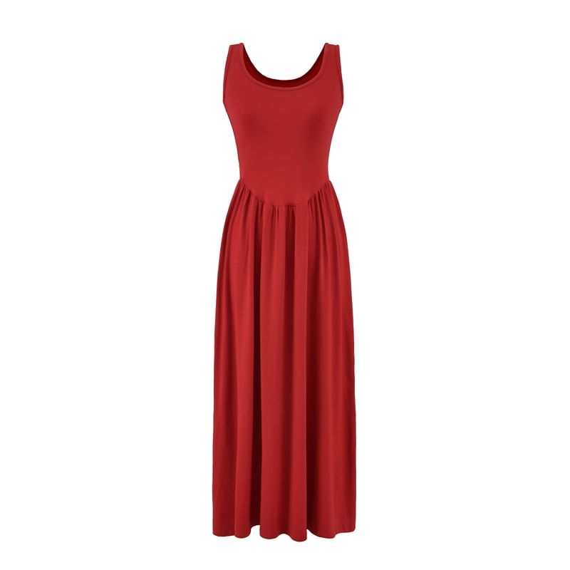 Plain A-Line Dress Sleeveless Maxi