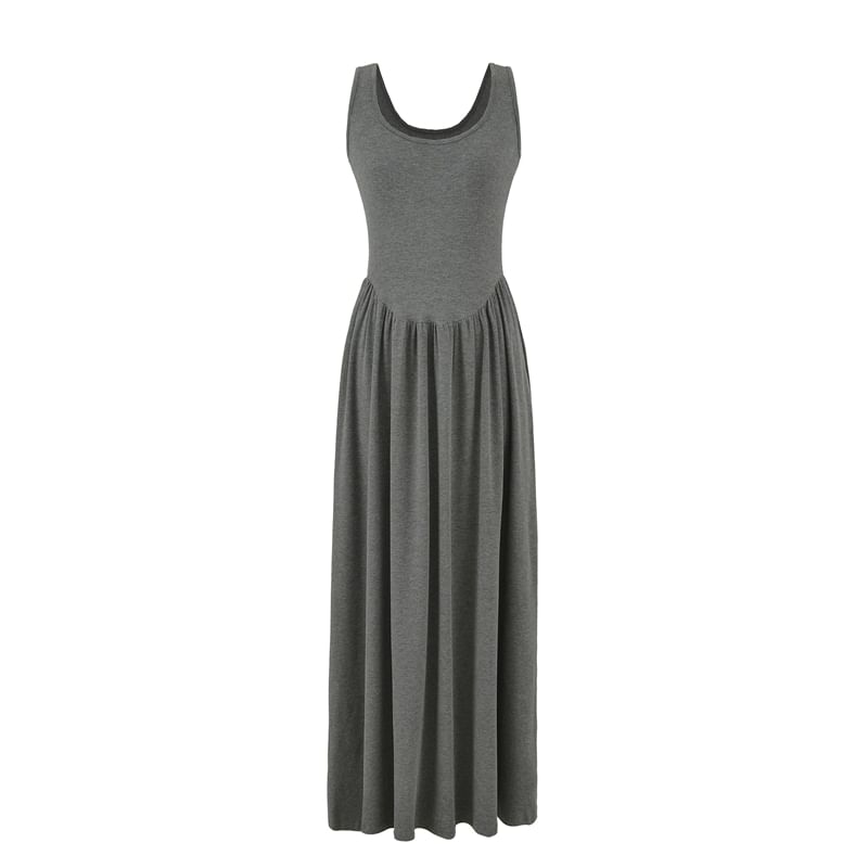 Plain A-Line Dress Sleeveless Maxi