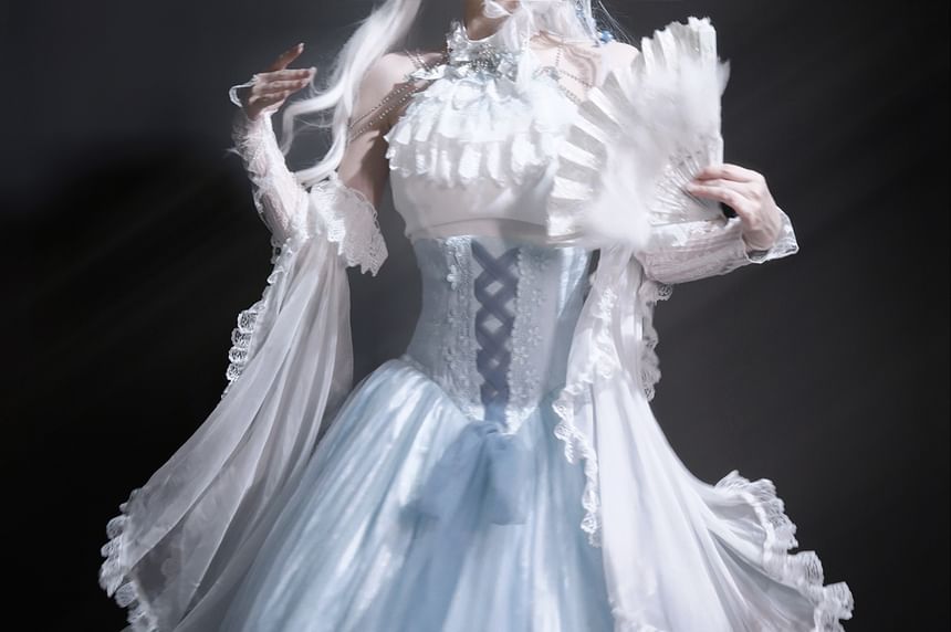 Sleeveless Mock Neck Lace Top, Floral Skirt & Arm Sleeves