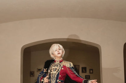 Stand Collar Embroidered Ruffle Panel Jacquard Zip Jacket / High Waist Tiered Capri Straight Leg Pants / Panel Faux Fur Cape / Set