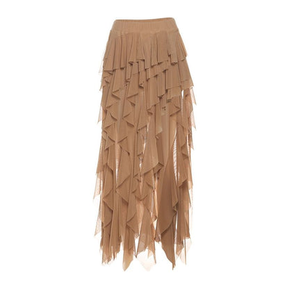 Square Neck Ruched Long Sleeve Top with Asymmetric Maxi Skirt