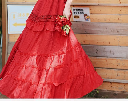 Halter Plain Tiered Ruffle Panel Maxi A-Line Dress / Fringe Scarf / Set